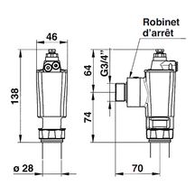 Robinet de chasse P1000 XL TC en laiton brut pour cuvette sans bride Réf. 14220SB