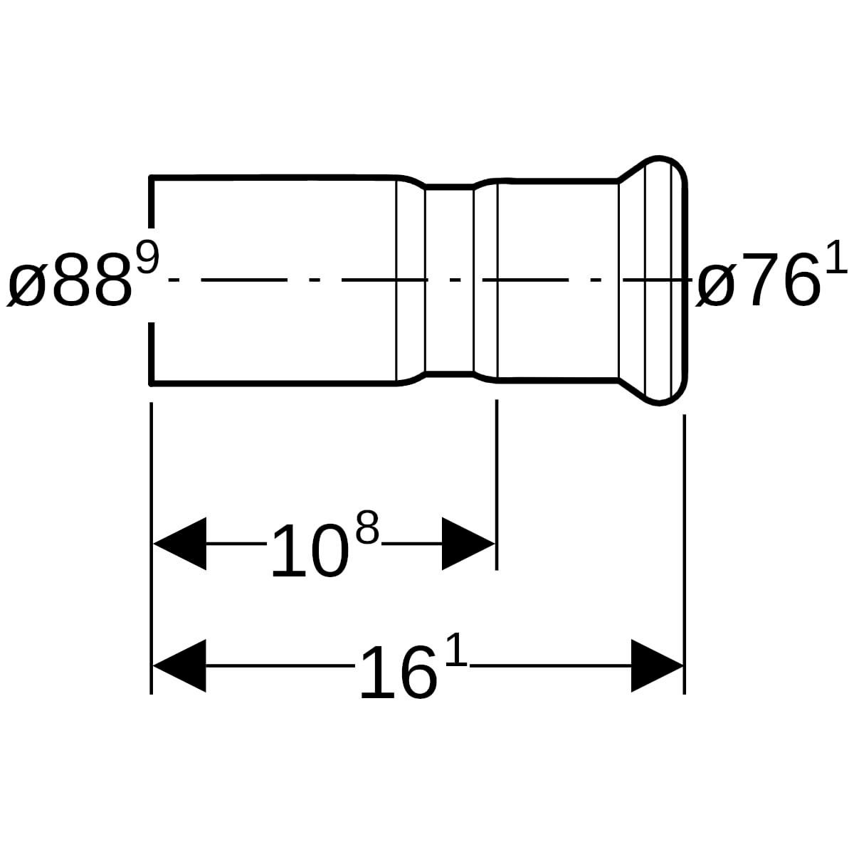 Réduction avec extrémité à emboîterD88,9-76,1mm inoxréf 32339