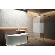 PAROI WALK-IN AVEC ENCADREMENT HART HP 120  EXTENSIBILITÉ 117-118,5 CM SERIGRAPHIE BANDE SATIN PROFILÉS CHROME NOIR BRILLANT