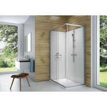 Cabine De Douche Karamineral2 Rectangle 120X90 Porte Coulissante 2 Vantaux Acces Face Verre Transparent Confort Blanc Receveur Pn24 Réf : L11KM2R0901CAD