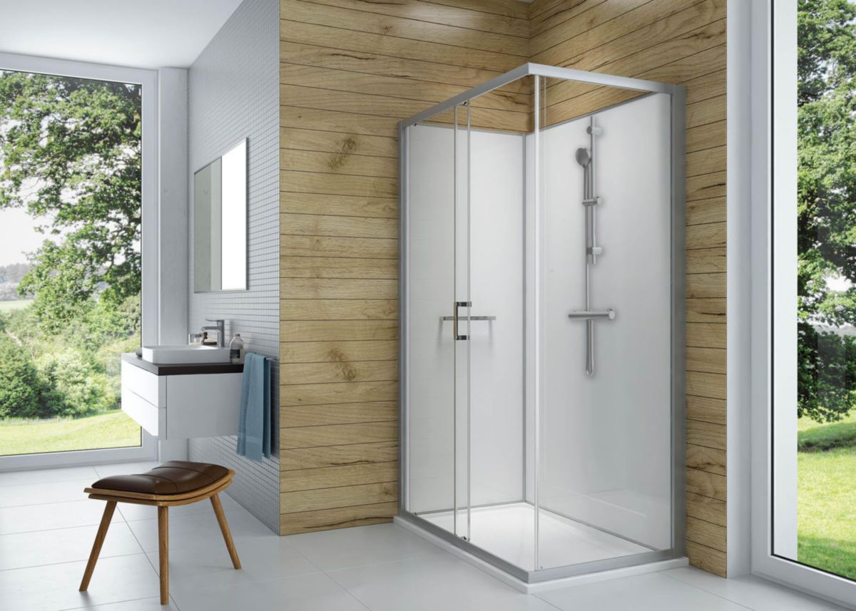 Cabine De Douche Karamineral2 Rectangle 120X90 Porte Coulissante 2 Vantaux Acces Face Verre Transparent Confort Blanc Receveur Pn24 Réf : L11KM2R0901CAD