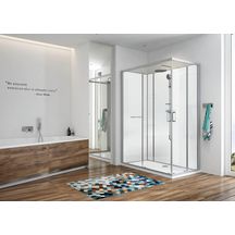 Cabine De Douche Karamineral2  140X80 Porte Coulissante Verre Transparent Avantage Blanc Receveur Pn24 Réf : L11KM2R1001AD