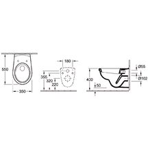 Cuvette suspendue VOLTA fond creux 35x55cm sortie horizontale fixation par 2 boulons M 12x15 7G651001