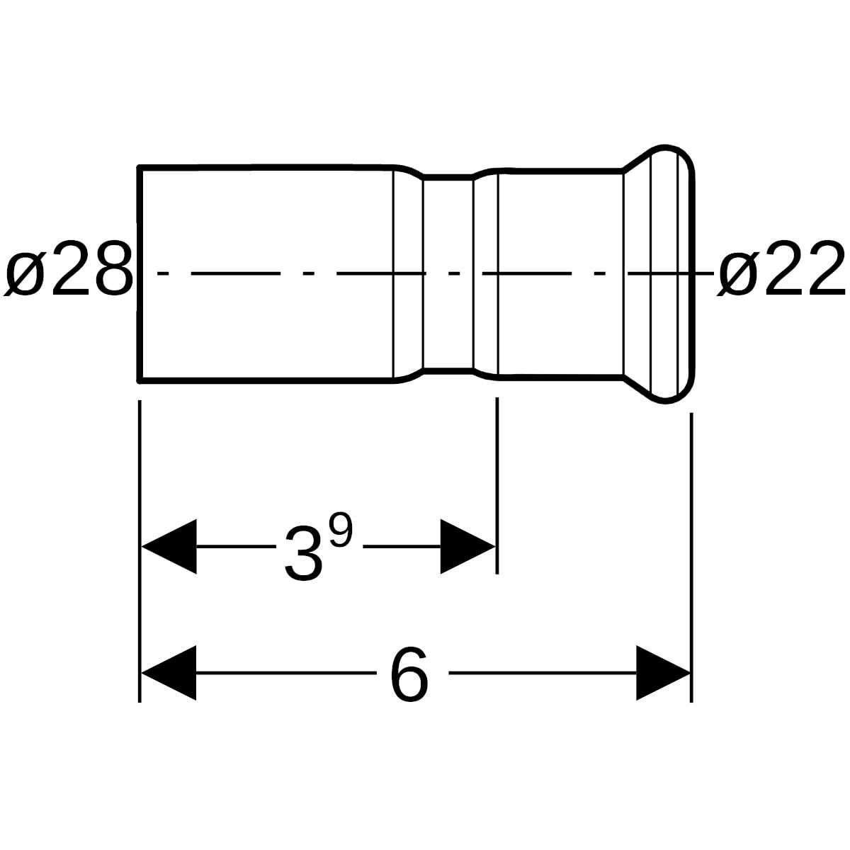 Réduction acier avec extrémité à emboîter D28-22 réf 22309