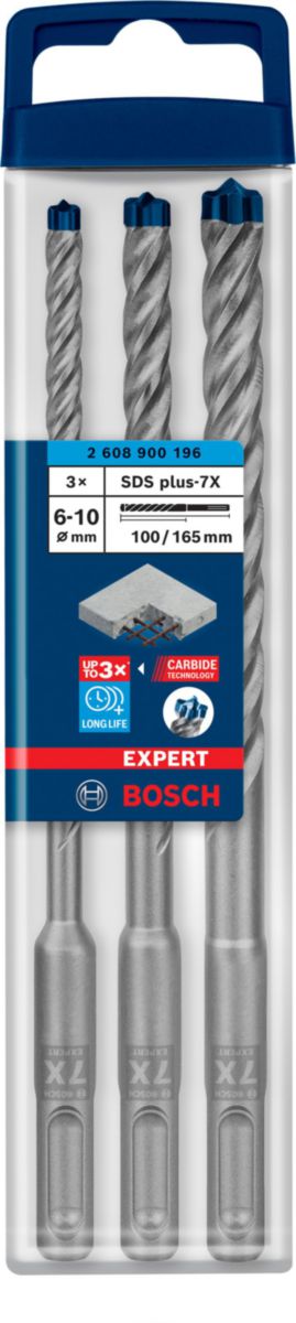 Foret pour perforateur Expert SDS plus-7X 6/8/10 mm, lot de 3 pièces Réf. 2608900196