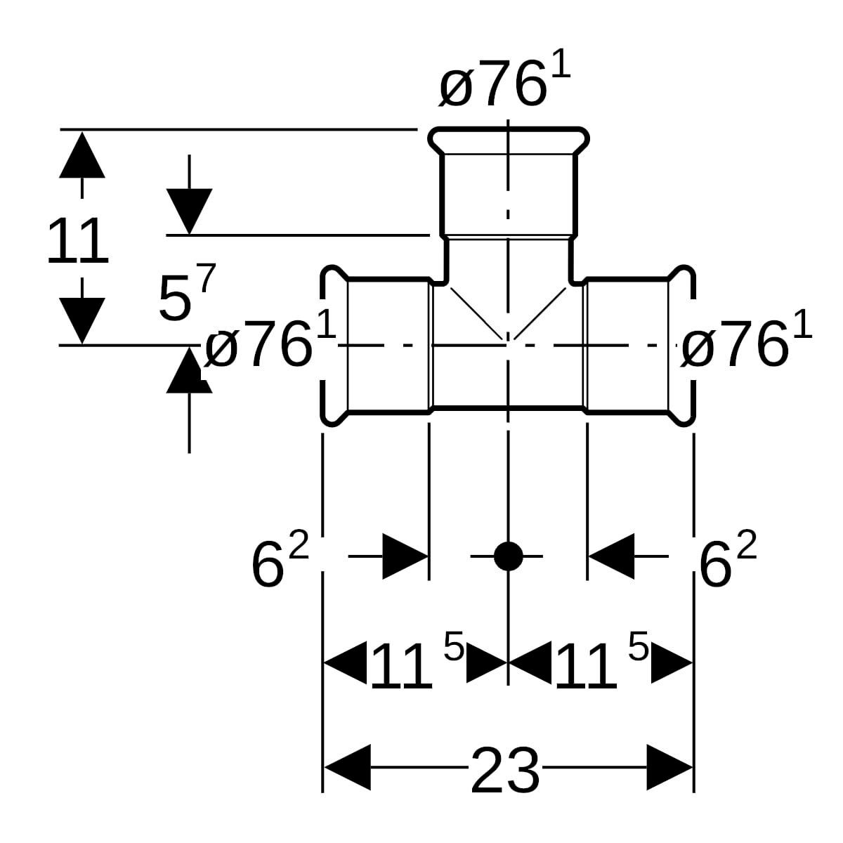 Té égal D76,1mm, acier carbone Réf 21009