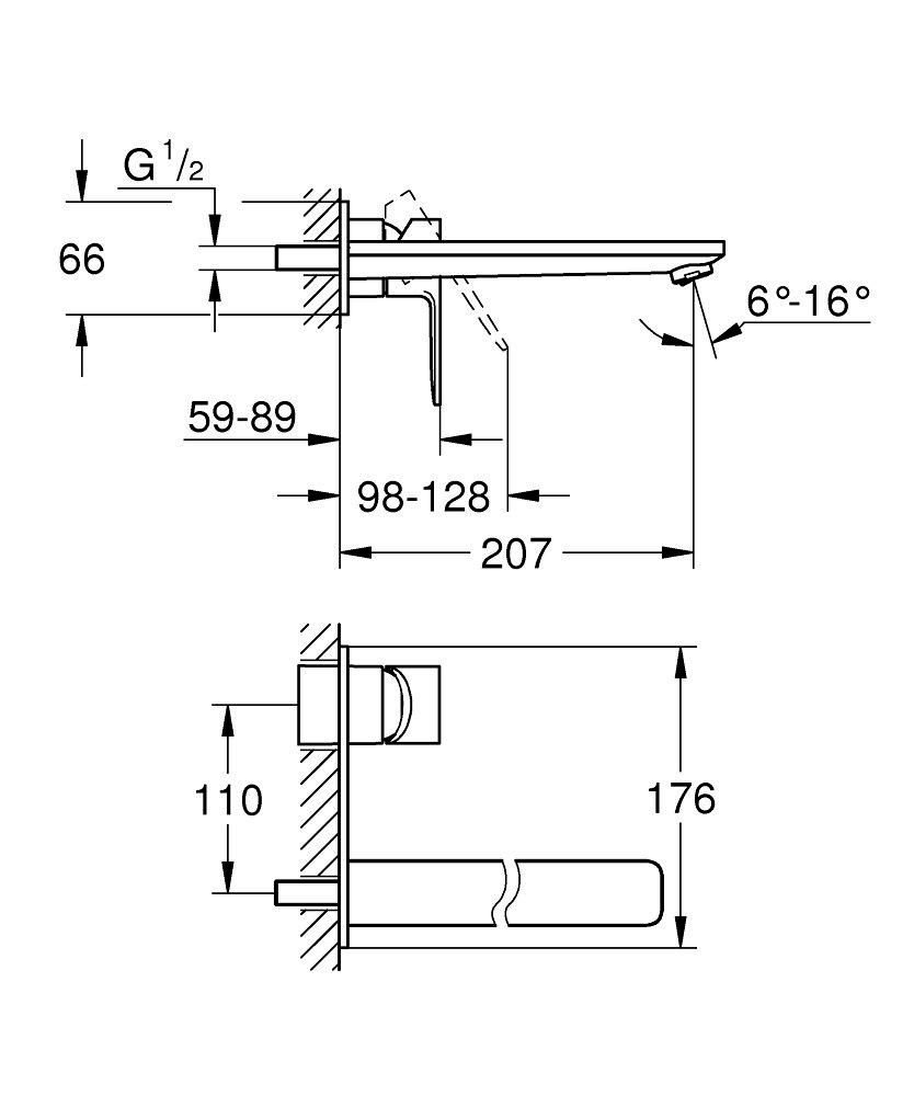 Mitigeur lavabo LINEARE  2 trous Taille L Chromé Réf. 23444001