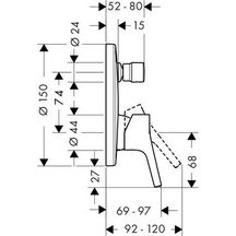 Set de finition TALIS S pour mitigeur bain/douche encastré chromé Réf : 72405000