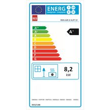 Poêle à granulés REN 8 XUP! S1 8 KW fonte, revêtement en acier White/Silver/Black. Évacuation supérieure coaxiale 8/13 cm. Réf. 7121050