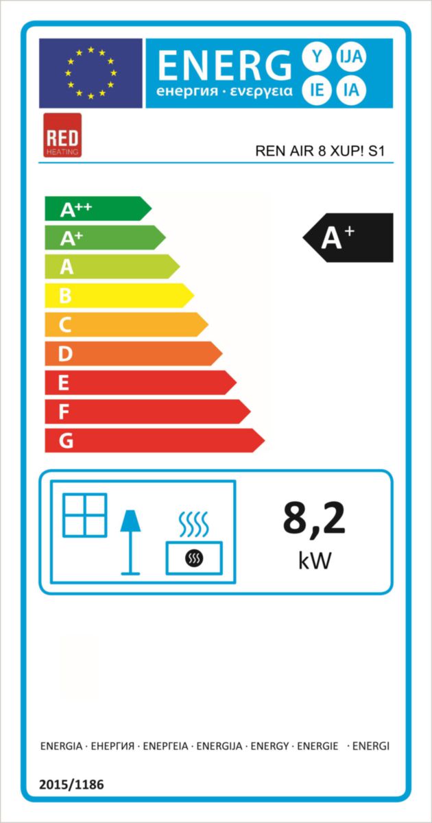 Poêle à granulés REN 8 XUP! S1 8 KW fonte, revêtement en acier White/Silver/Black. Évacuation supérieure coaxiale 8/13 cm. Réf. 7121050