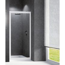 Porte de douche RIVIERA G 80, 78 cm extensible jusqu'à 82 cm, pivotante, réversible, largeur de passage 56 cm, en verre granité et profilé blanc Réf. RIVIG80-6A