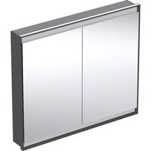 Armoire de toilette Geberit ONE, avec ComfortLight, 2 portes, montage encastré, 105x90cm, Noir mat / Aluminium thermopoudré