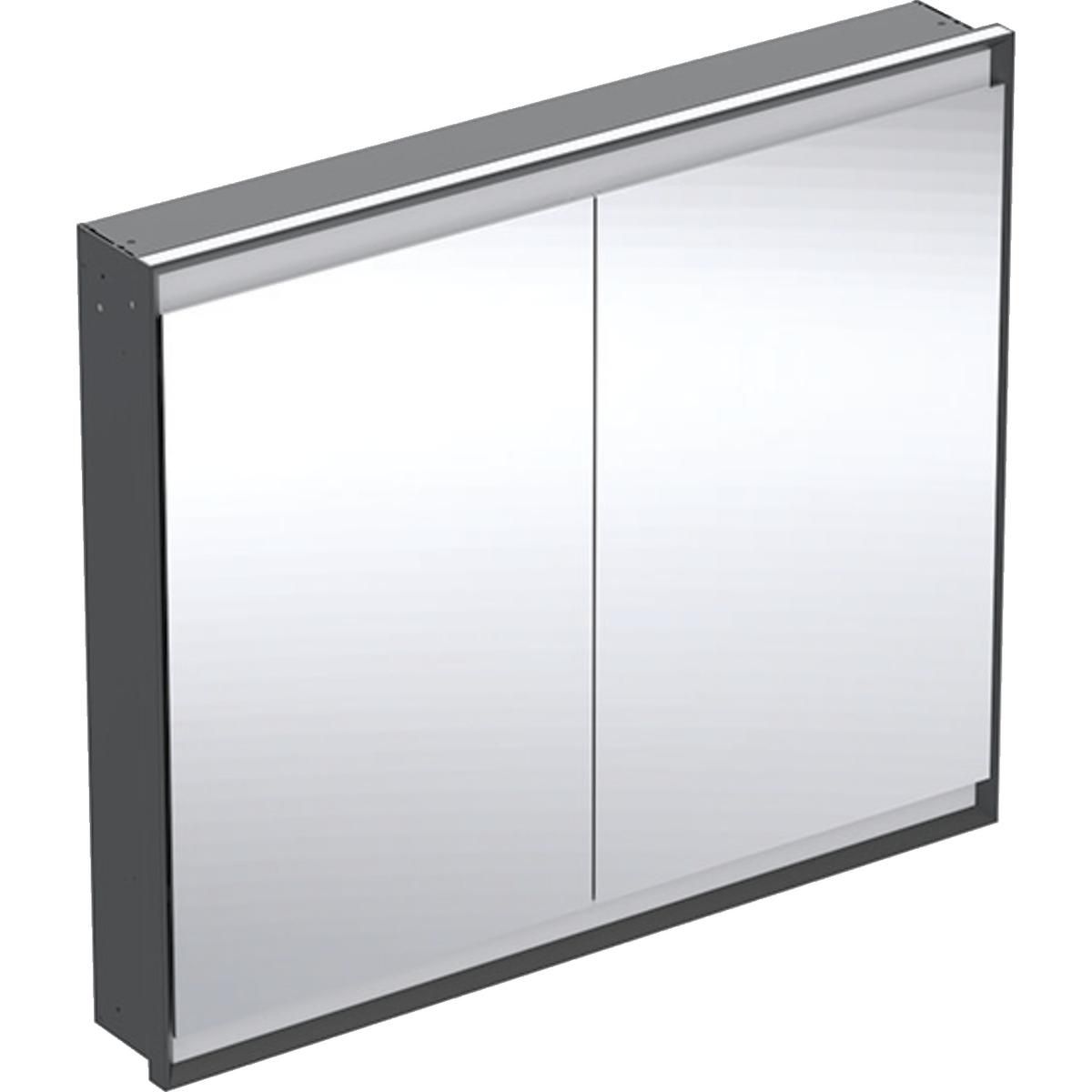 Armoire de toilette Geberit ONE, avec ComfortLight, 2 portes, montage encastré, 105x90cm, Noir mat / Aluminium thermopoudré