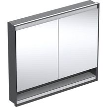 Armoire de toilette Geberit ONE, avec niche et ComfortLight, 2 portes, montage encastré, 105x90cm, Noir mat / Aluminium thermopoudré