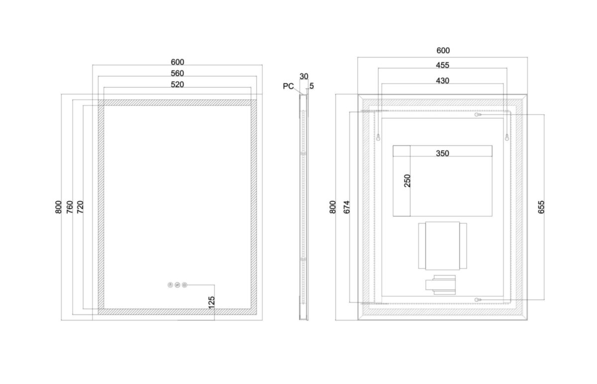 MIROIR LED AMBIANCE 80X60 CM Réf. P900014