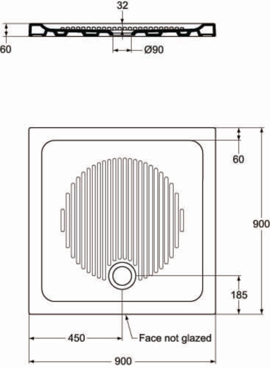 Receveur à poser extra plat émaillé 3 faces CONNECT 90 x 90 cm Céramique Blanc Réf. T266301