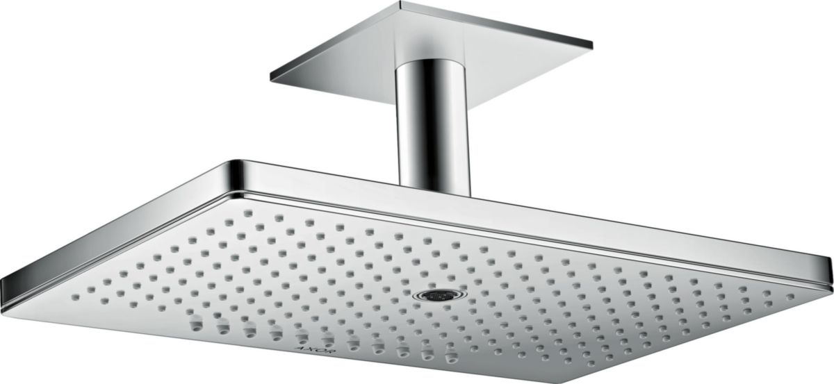 AXOR ShowerSolutions Douche de tête 460 / 300 mm 3jet avec raccord plafond 100 mm et rosace carrée, Aspect acier inoxydable