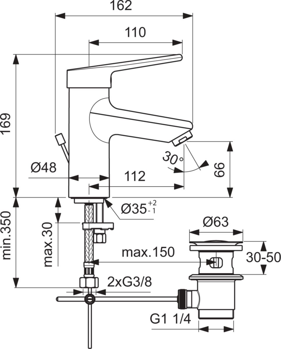 Mitigeur OKYRIS PRO lavabo vidage métal chromé réf. D2461AA