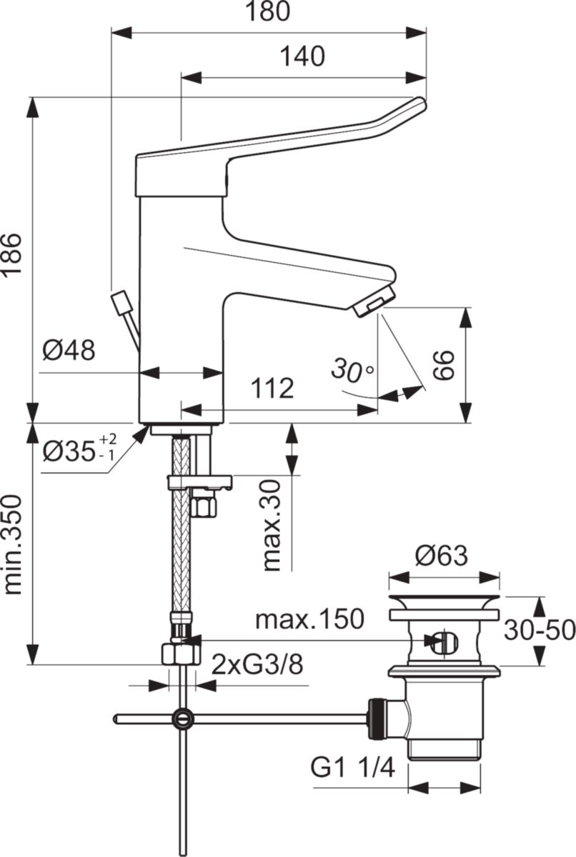 Mitigeur OKYRIS PRO lavabo manette ajourée vidage métal chromé réf. D2463AA