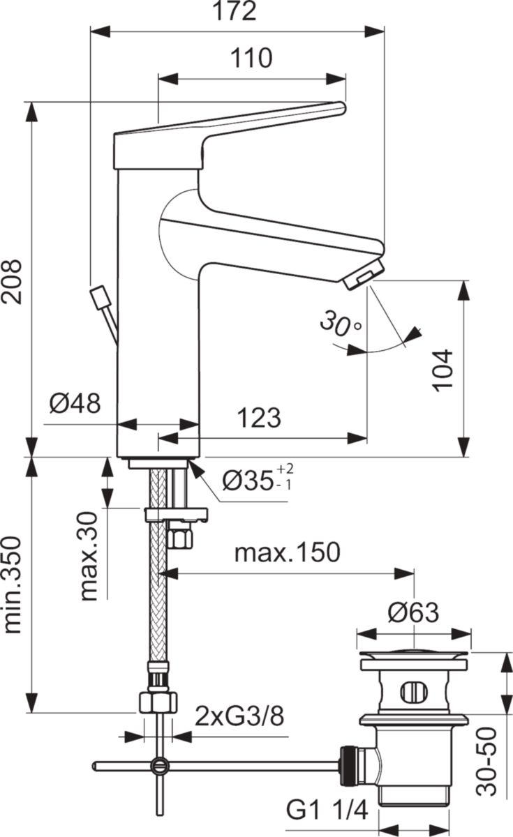 Mitigeur OKYRIS PRO lavabo grande vidage métal chromé réf. D2467AA