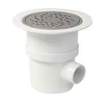 Siphon sol plastique avec grille alu verrouillable sortie verticale diamètre 50/63mm horizontale diamètre 50mm SITARAL