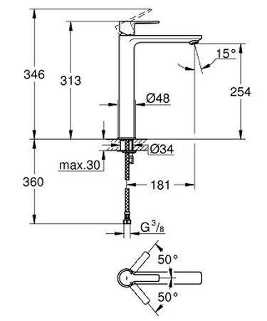 Mitigeur monocommande Lavabo Taille XL Lineare Supersteel 23405DC1