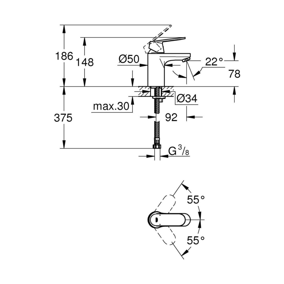 Mitigeur monocommande Lavabo Taille S Eurosmart Cosmopolitan Chromé 32824000