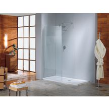 Paroi de douche LUNES H 100 cm extensible 97 cm à 98,5 cm, fixe, avec barre de renfort de 70 cm extensible jusqu'à 100 cm, réversible, en verre transparent et profilé chromé Réf. LUNESH100-1K