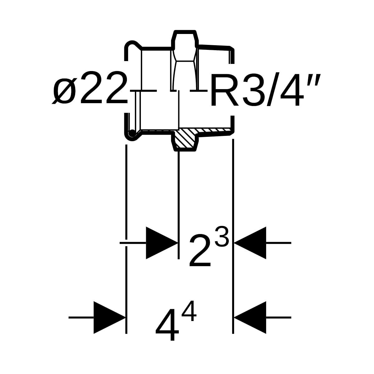 Raccord avec filetage acier zn M diamètre : 22-3/4réf .21707