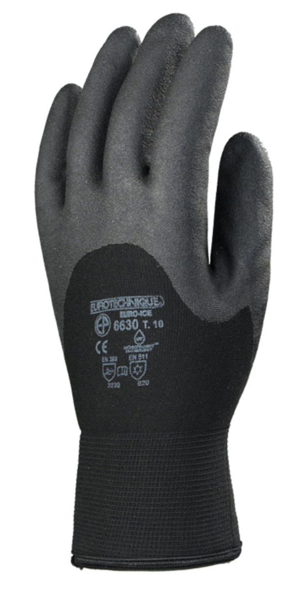 Gants déperlant Euroice noir - paume enduit PVC Taille 10 Réf. P6630