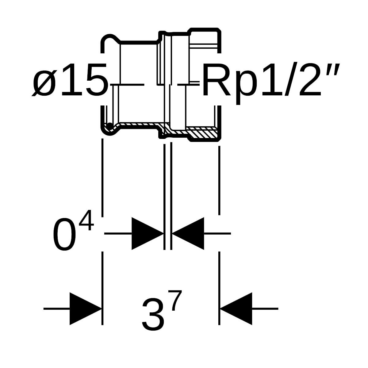 Jonction taraudée D15-1/2mm, acier inox Réf 31802