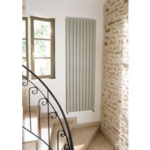 Radiateur eau chaude Acova Fassane vertical double, puissance 748W (dT50), hauteur 1600 mm, largeur 296 mm, 4 éléments, raccordement excentré par le bas, Aller/Retour réversible, appareil réversible Haut/Bas, Blanc RAL 9016 Réf. HXD-160-029