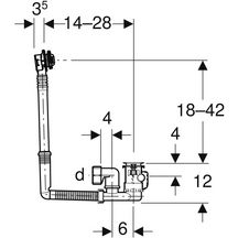 Vidage de baignoire avec actionnement rotatif D52 L230mm avec kit de finition et principe du contre-courant chromé brillant réf 150.616.21.6