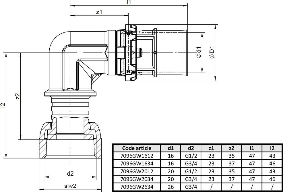 Coude à écrou tournant 16x2 - 3/4 (x2) Réf. 7096GW1634