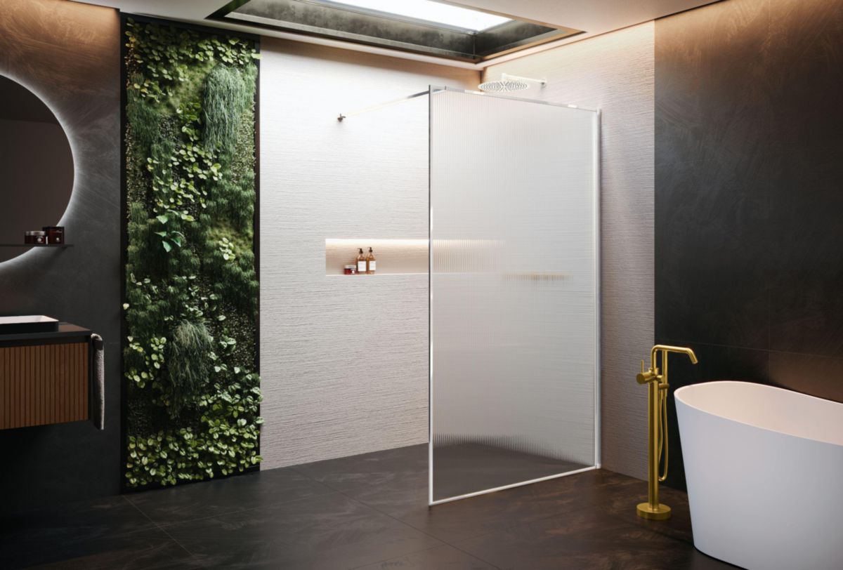 Paroi Walk-In avec encadrement Hart Hp 80 extensibilité 77-78,5 cm verre trempé flute profilés Chrome Réf : HARTHP80-94K