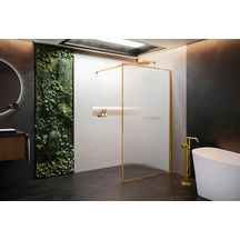 Paroi Walk-In avec encadrement Hart Hp 120 extensibilité 117-118,5 cm verre trempé flute profilés Or Brossé Réf : HARTHP120-94P