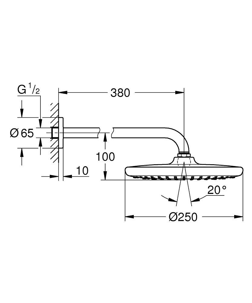 Ensemble douche de tête et bras 380 mm, 1 jet  Chromé REF.26668000