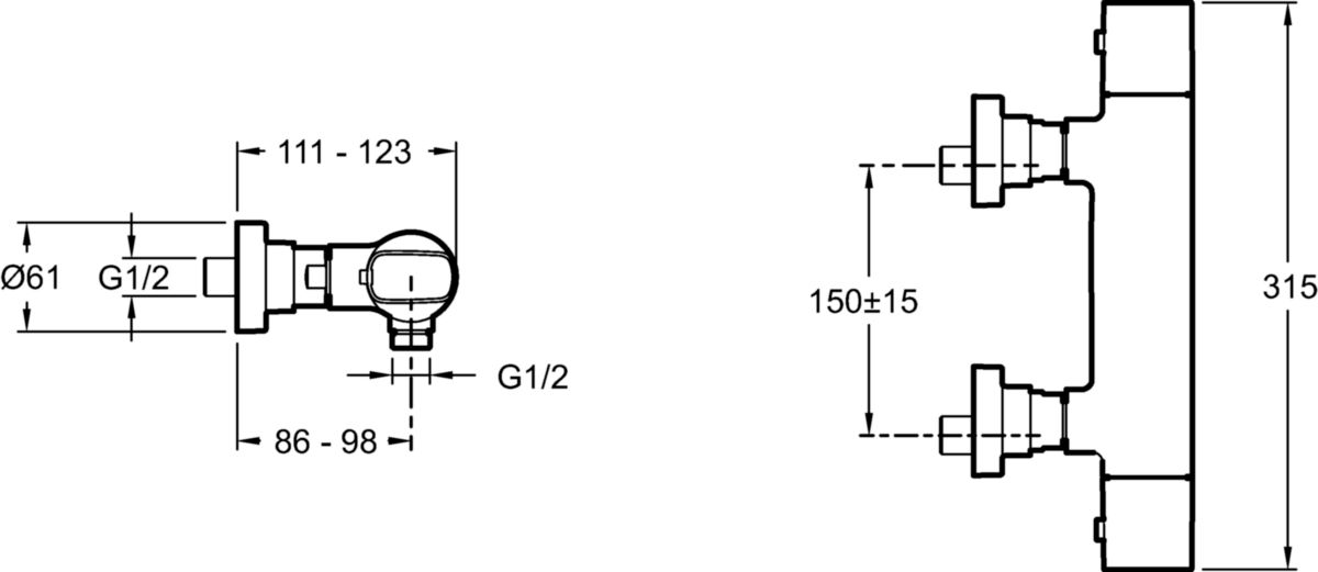 Mitigeur Aleo thermostatique douche mur chromé réf. E72352-CP