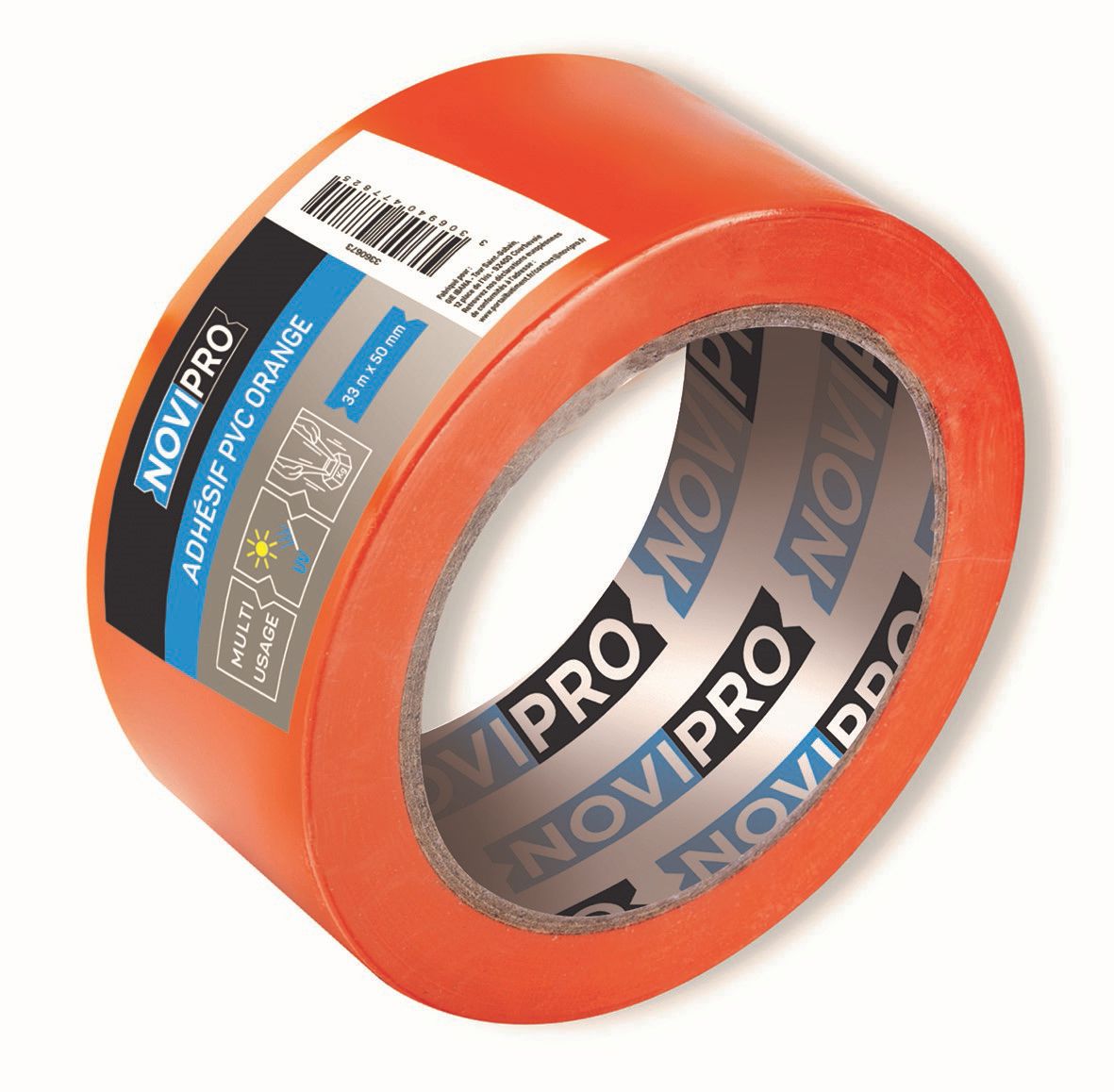 Ruban adhésif PVC plastifié - orange - Novipro - longueur 33 m - largeur 50 mm