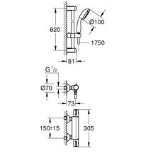 Mitigeur thermostatique douche 1/2'' avec ensemble de douche GRT 800 THM réf. 34565001