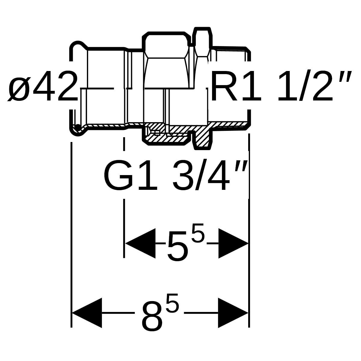 Raccord union acier zn F diamètre : 42-1 1/2 réf . 25339