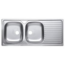 Evier à encastrer ECO 2 cuves 1 égouttoir 116 x 50 cm inox toilé sans vidage sans bouchon plastique Réf. EEBM116G00