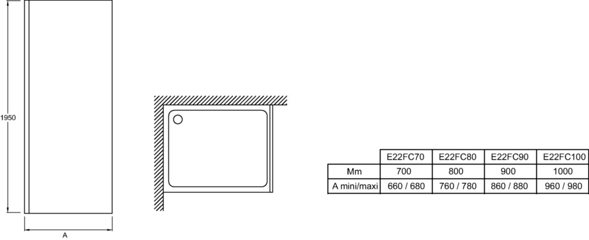 Paroi de douche latérale fixe Contra 90 cm Réf. E22FC90-GA