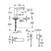 Mitigeur lavabo infrarouge taille L avec limiteur de température ajustable Eurosmart Cosmopolitan E Chromé 36421000