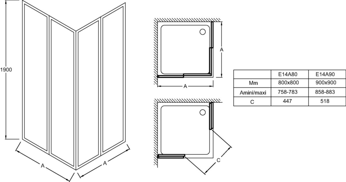 Porte de douche coulissante accès d'angle 90 cm chrome E14A90GA