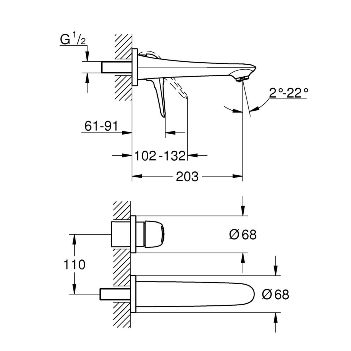 Mitigeur monocommande 2 trous lavabo Taille M Eurostyle Chromé 19571003