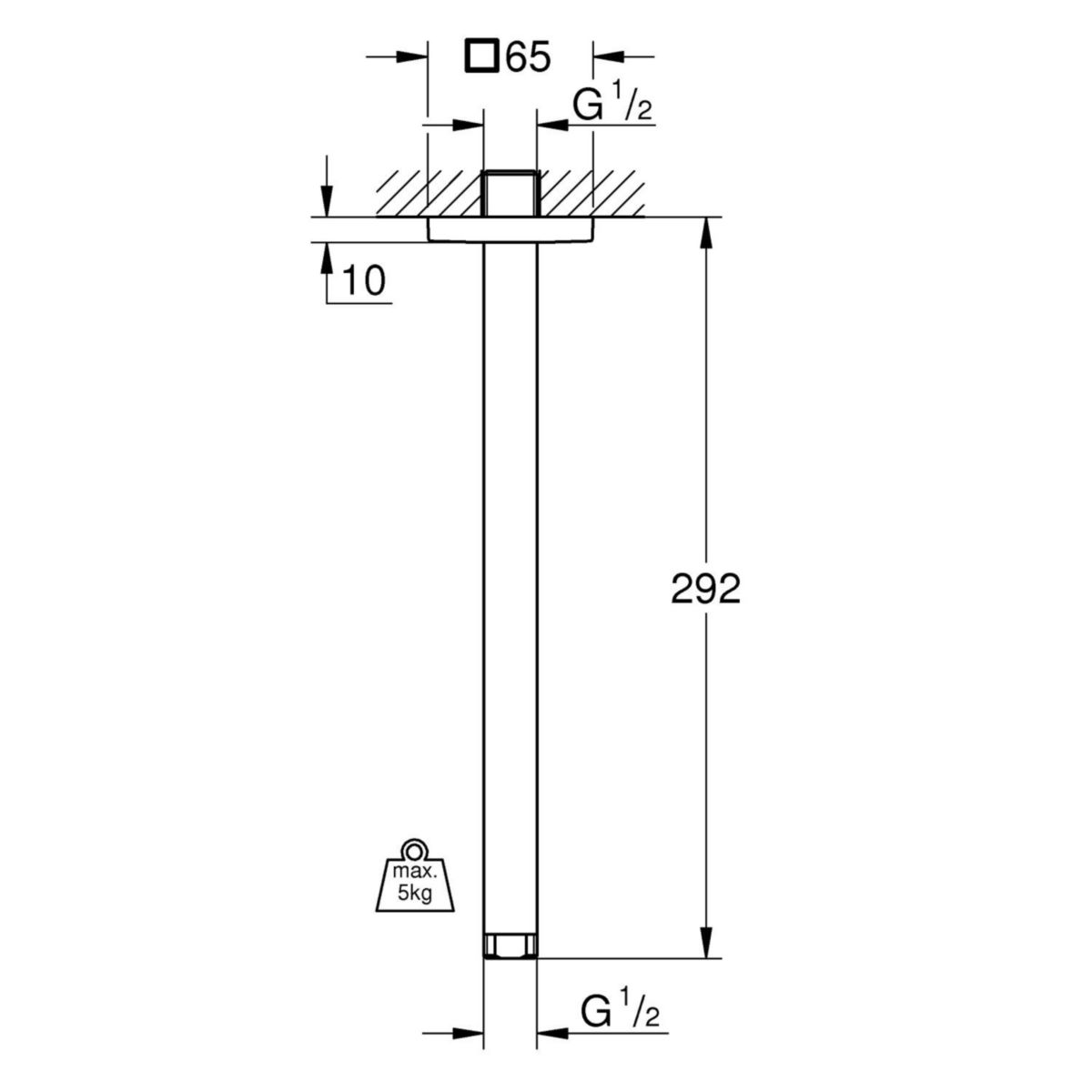 Bras de douche plafonnier 292 mm Rainshower Chromé 27484000