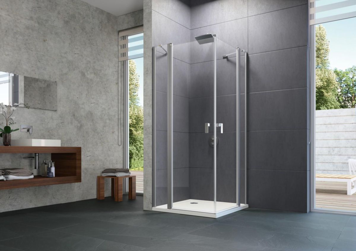 Paroi de douche en verre Design PURE porte battante avec segment fixe Chrome Réf. 8P0704092322