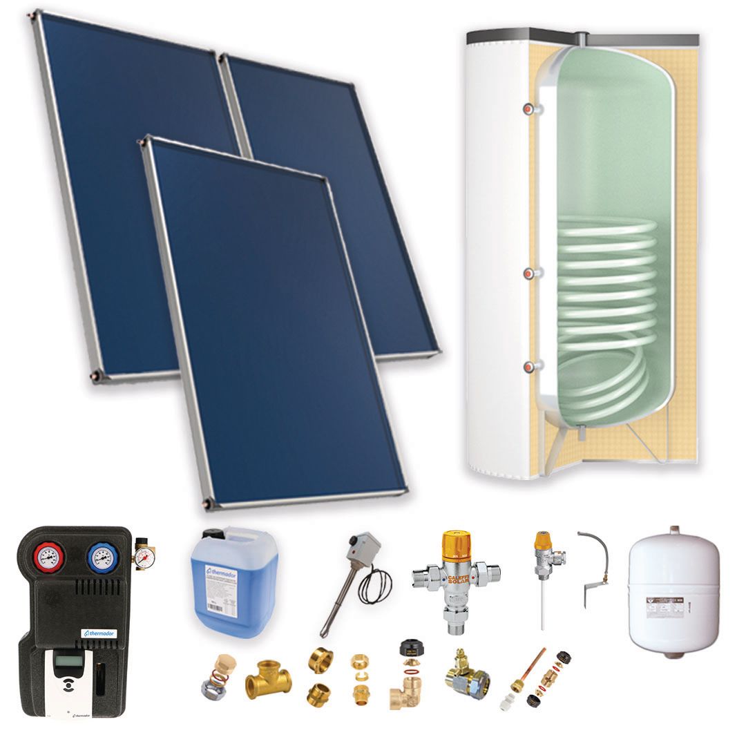 Pack solaire Astrea A - Chauffe Eau Solaire Individuel (CESI) : 3 capteurs - ballon préparateur ECS 500L blanc avec appoint électrique - kit d'accessoires complet - fixation panneaux toiture inclinée Réf. PSOLECSE35