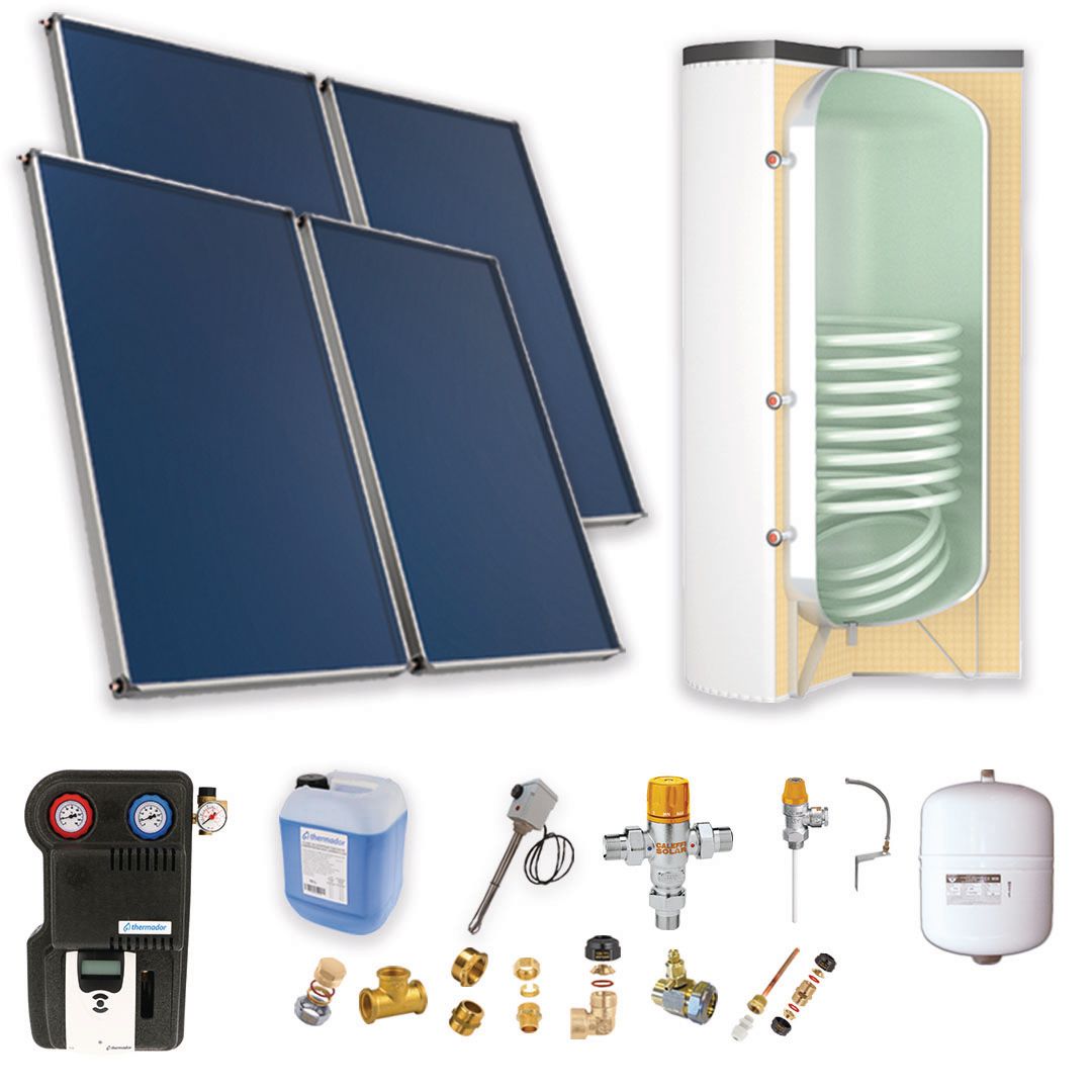 Pack solaire Astrea A - Chauffe Eau Solaire Individuel (CESI) : 4 capteurs - ballon préparateur ECS 500L blanc avec appoint électrique - kit d'accessoires complet - fixation panneaux toiture inclinée Réf. PSOLECSE45